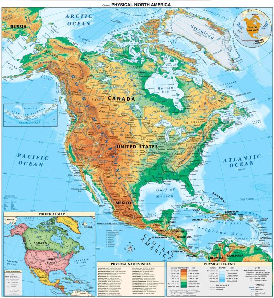 Географическая карта Северной Америки